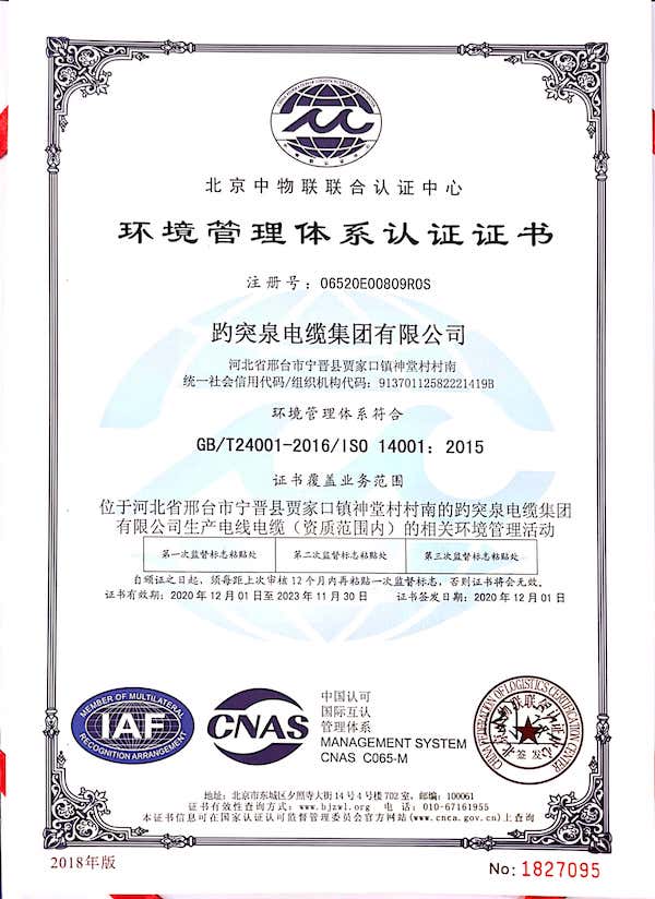 環境管理體系證書